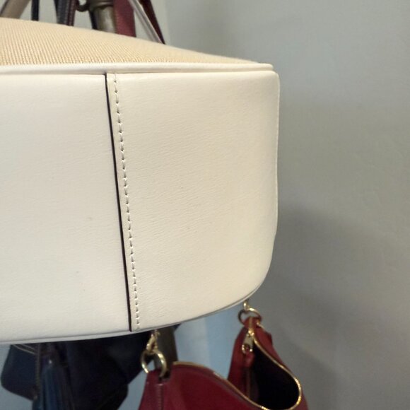 COACH-Like New Varsity Stripe Cream/Khaki Pink Purse/Shoulder Bag - Picture 10 of 12